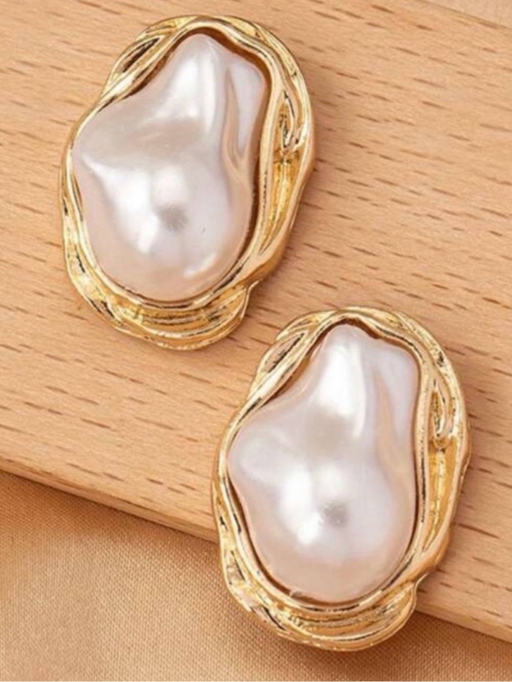 Gold Pearl Statement Earrings - Elegant Women's Jewelry